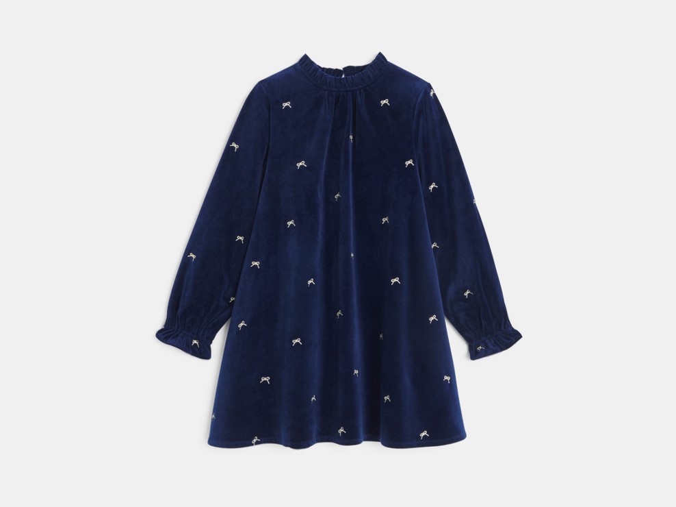 Granatowa sukienka z weluru dla dziewczynki 2