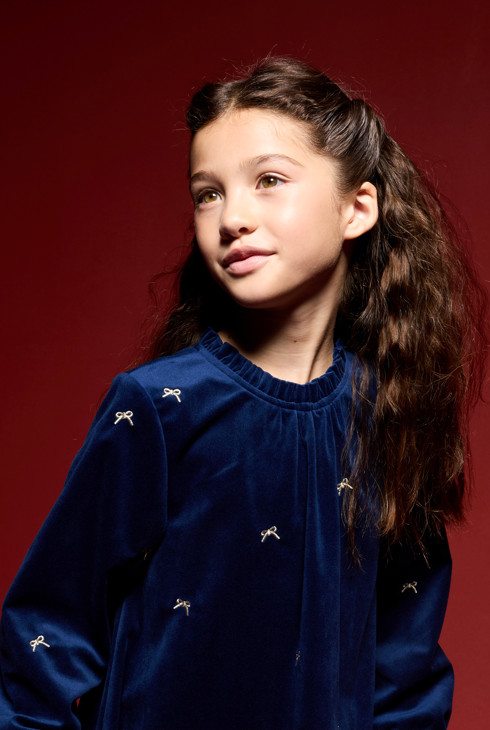 Marineblauwe fluwelen jurk voor meisjes 2