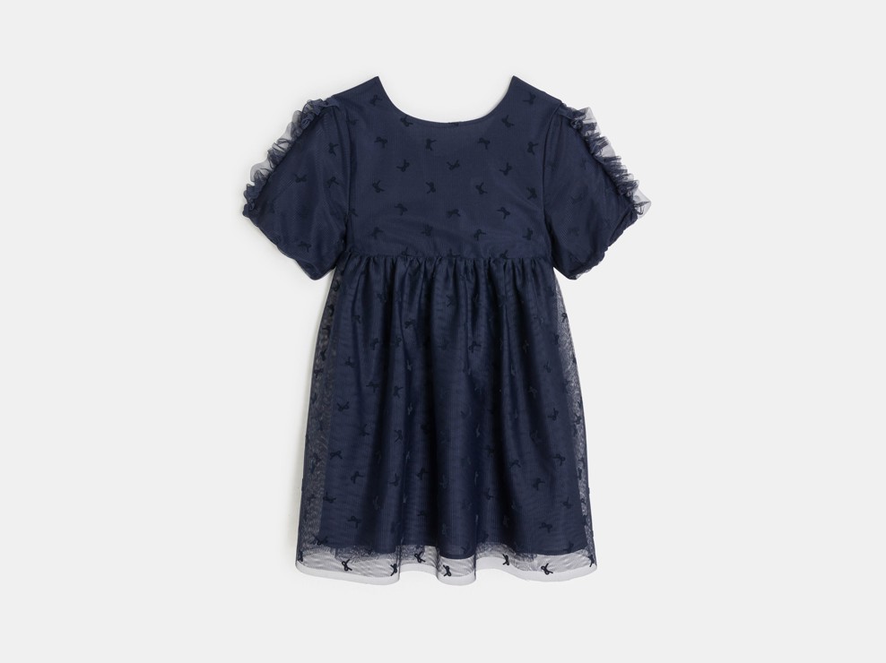 Blaues Kleid mit gebauschten Ärmeln für Mädchen 1