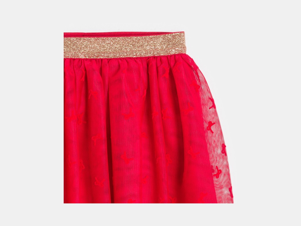 Czerwona spódnica z tiulu z motywem w kokardy dla dziewczynki 2