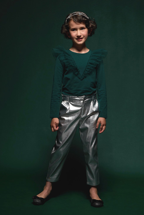 Pantalon taille haute argenté Fille 1