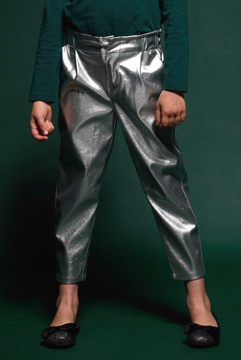 Pantaloni argenti a vita alta per Bambina 2