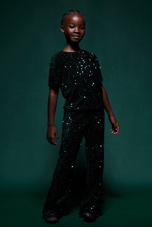 Pantalon vert à sequins Fille 1