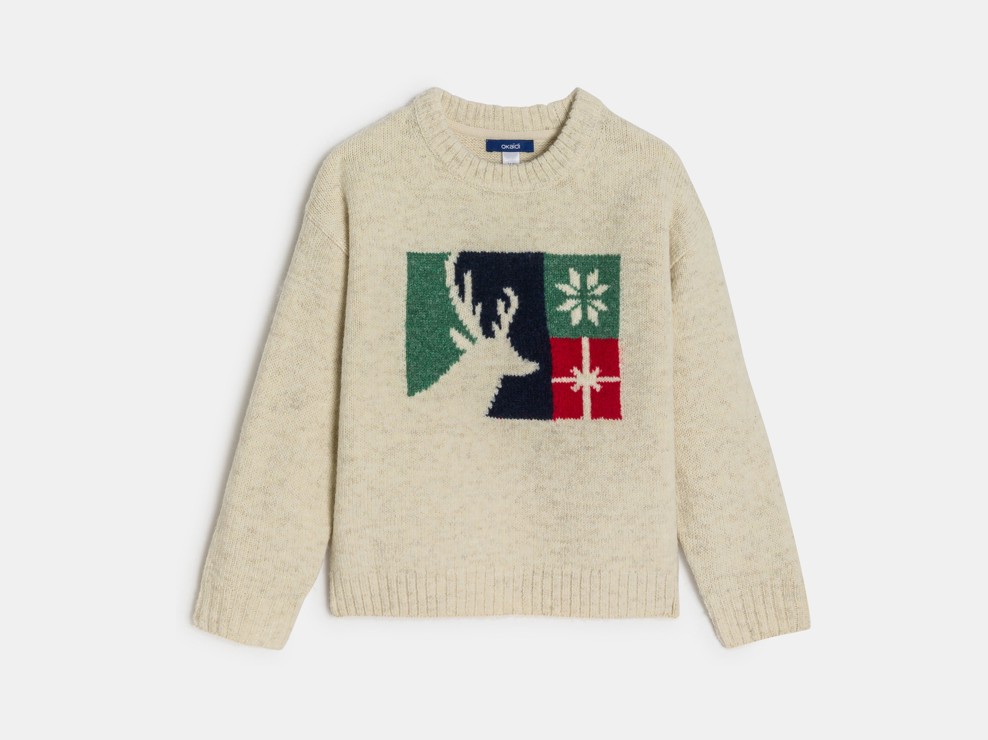 Pull jacquard motif cerf beige Garçon 2