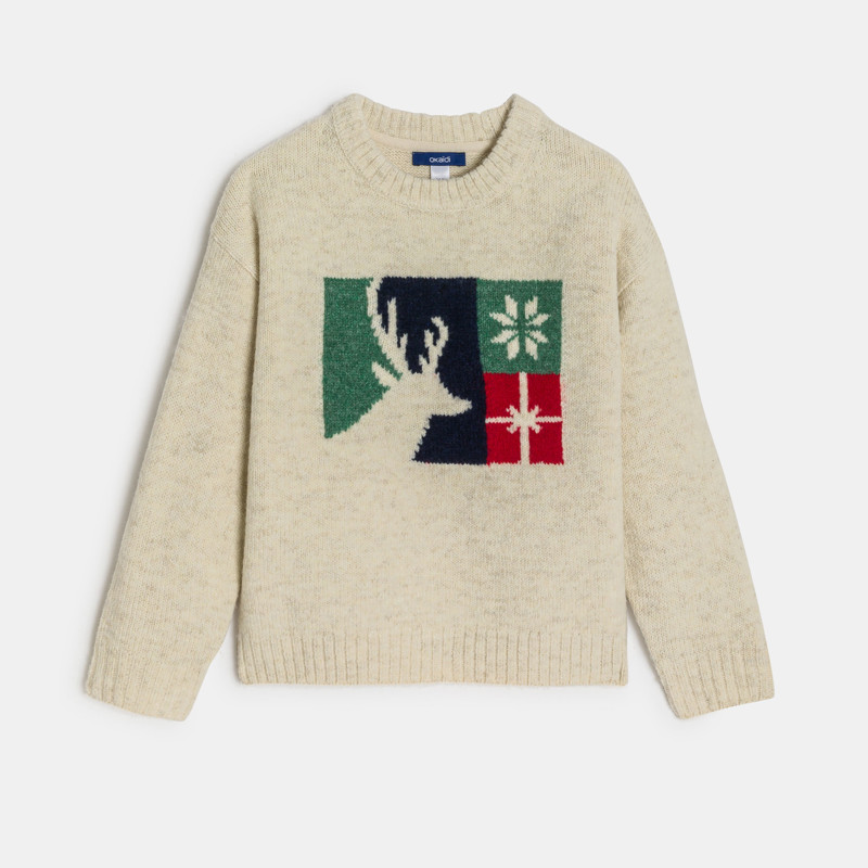 Pullover Jacquard Hirschmotiv beige Jungen