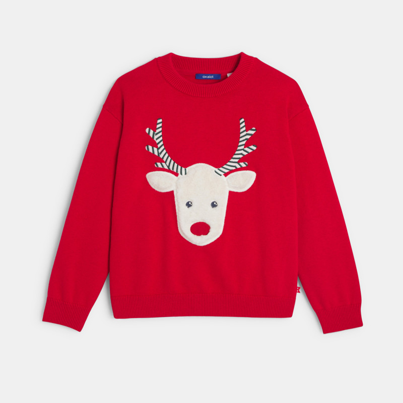 Roter Pullover mit Rentiermotiv für Jungen
