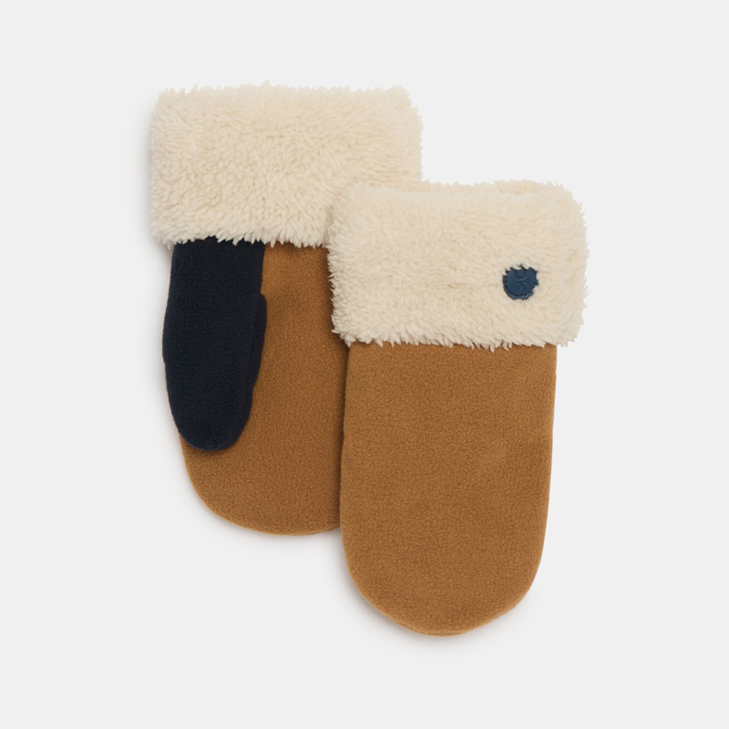 Braune Fäustlinge mit Kunstfell für Jungen