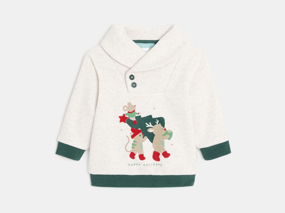 Felpa beige in tessuto felpato per neonato 1