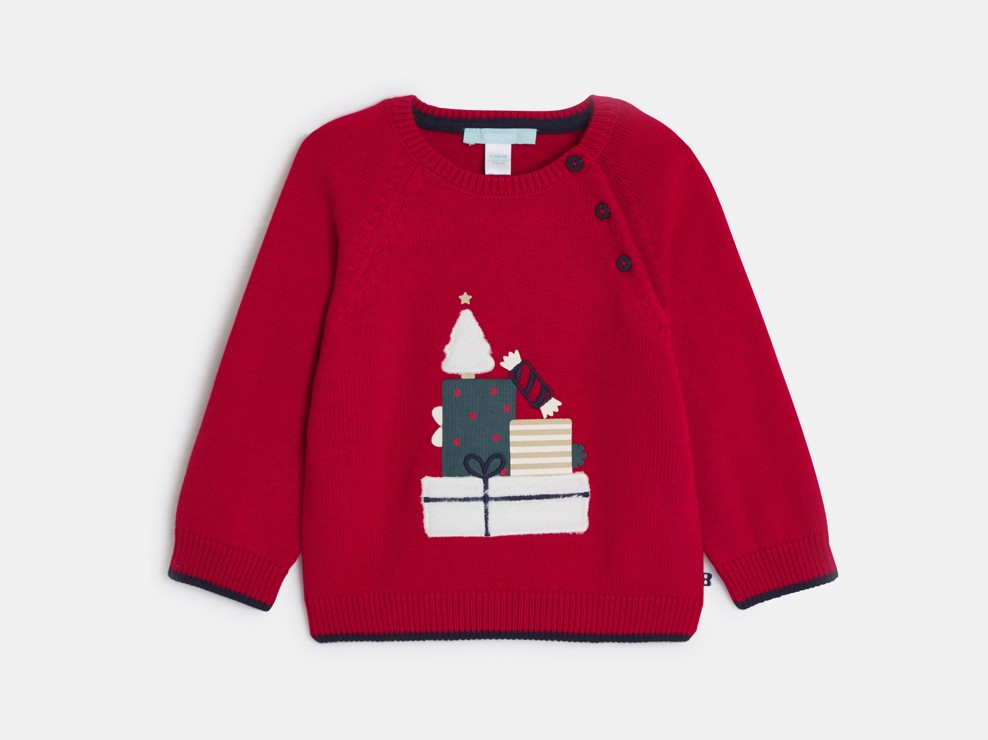 Maglione rosso con motivo festoso per bambino 1