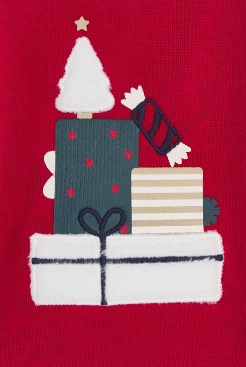 Crveni pulover s prazničnim motivom za dječake 2