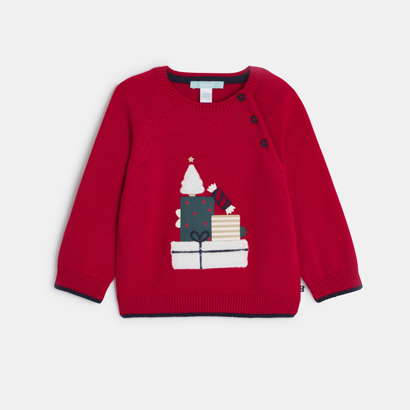 Roter Pullover mit festlichem Motiv für kleine Jungen