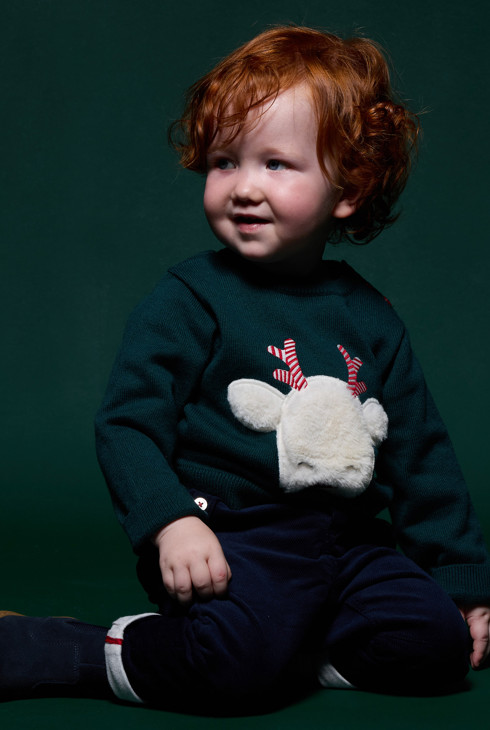 Baby boy green reindeer jumper 1