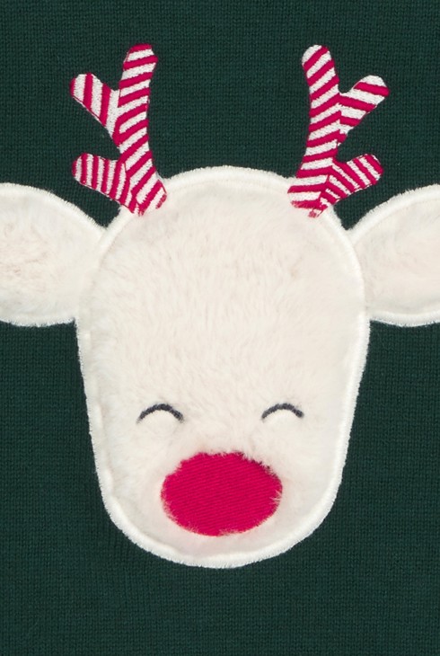 Pull vert motif renne bébé garçon