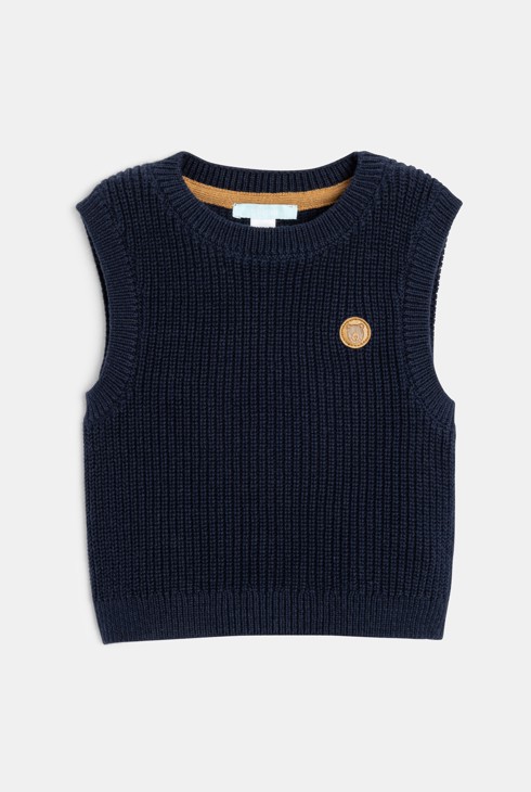 Baby boy's navy blue knitted tank top 1