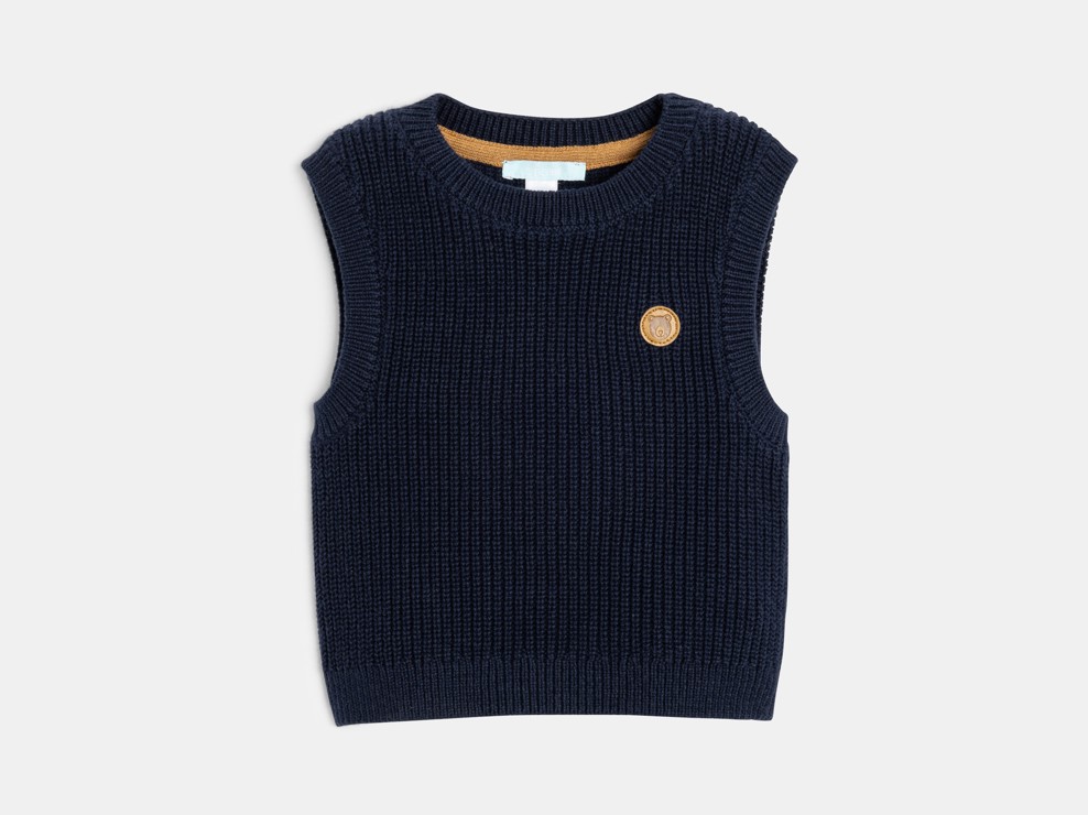 Ärmelloser marineblauer Strickpullover Kleinkind Junge 1