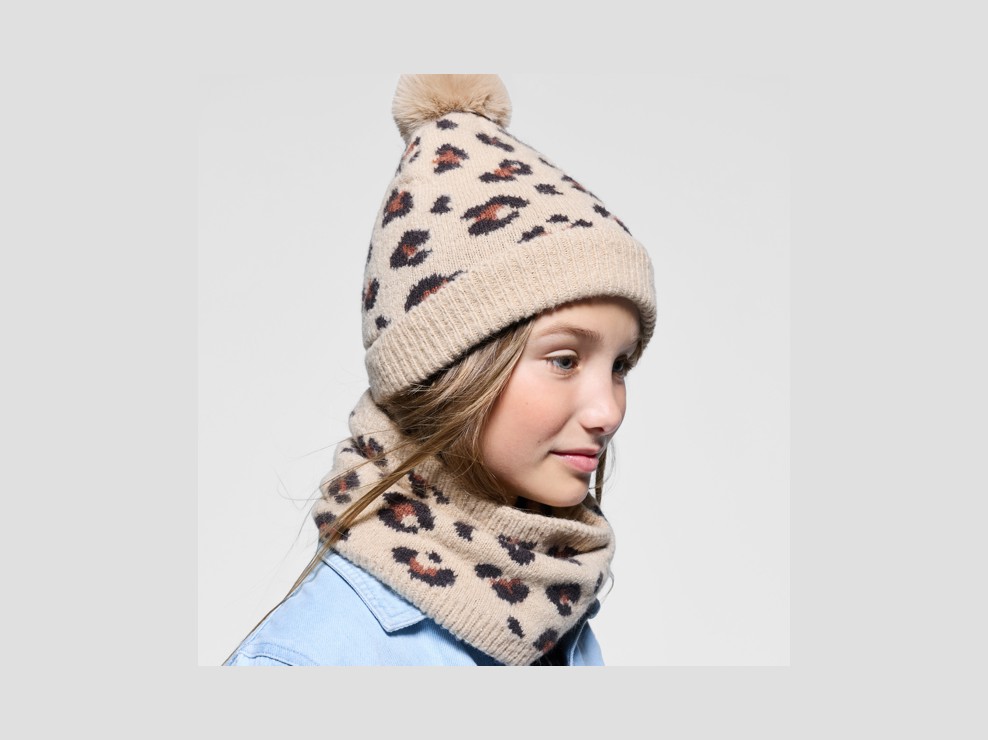 Set Strick-Mütze + Snood mit Leopardenmuster für Mädchen 1