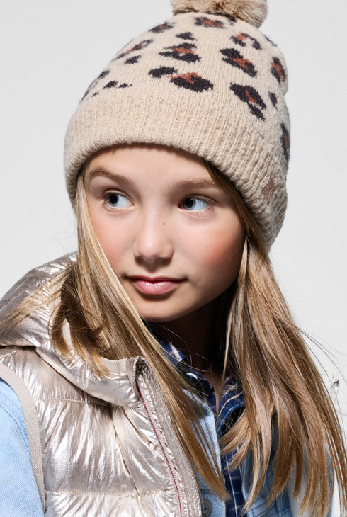 Set Strick-Mütze + Snood mit Leopardenmuster für Mädchen 2