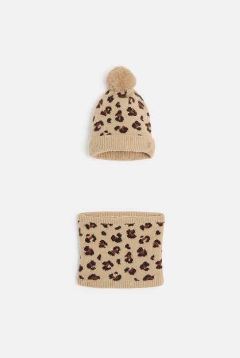 Girl's leopard knit hat + snood set 2