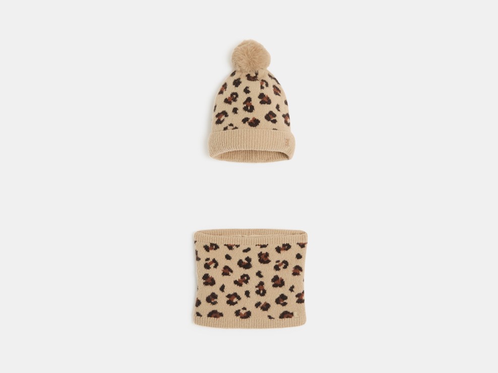 Set Strick-Mütze + Snood mit Leopardenmuster für Mädchen 2