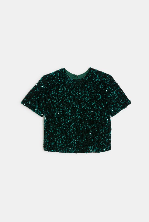 Blusa verde de lentejuelas niña 1