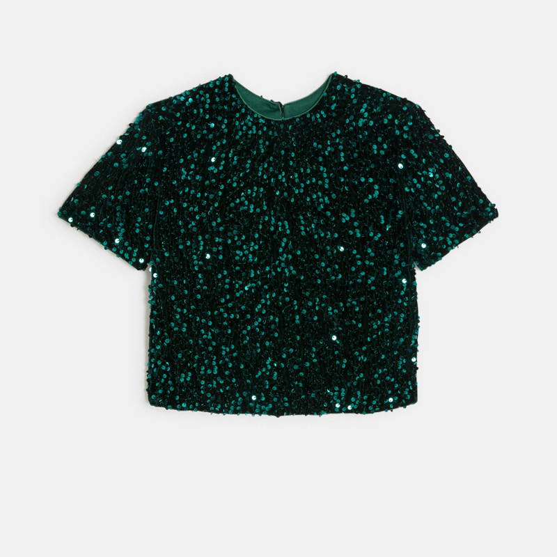 Grüne Bluse mit Pailletten Mädchen