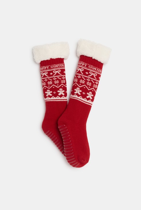 Calcetines antideslizantes rojos con motivo festivo niña 1
