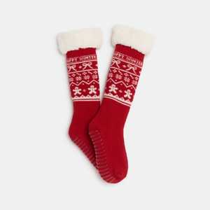 Chaussettes rouges antidérapantes à motif festif Fille