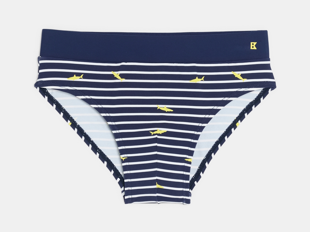 Blauwe gestreepte zwembroek met haaiprint voor jongens 1