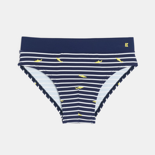 Slip De Bain Rayé Imprimé Requin Bleu Garçon - Rayures Bleu - 10A - OKAIDI