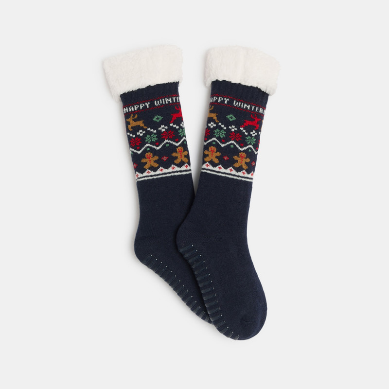 Rutschfeste blaue Socken mit festlichem Motiv für Jungen