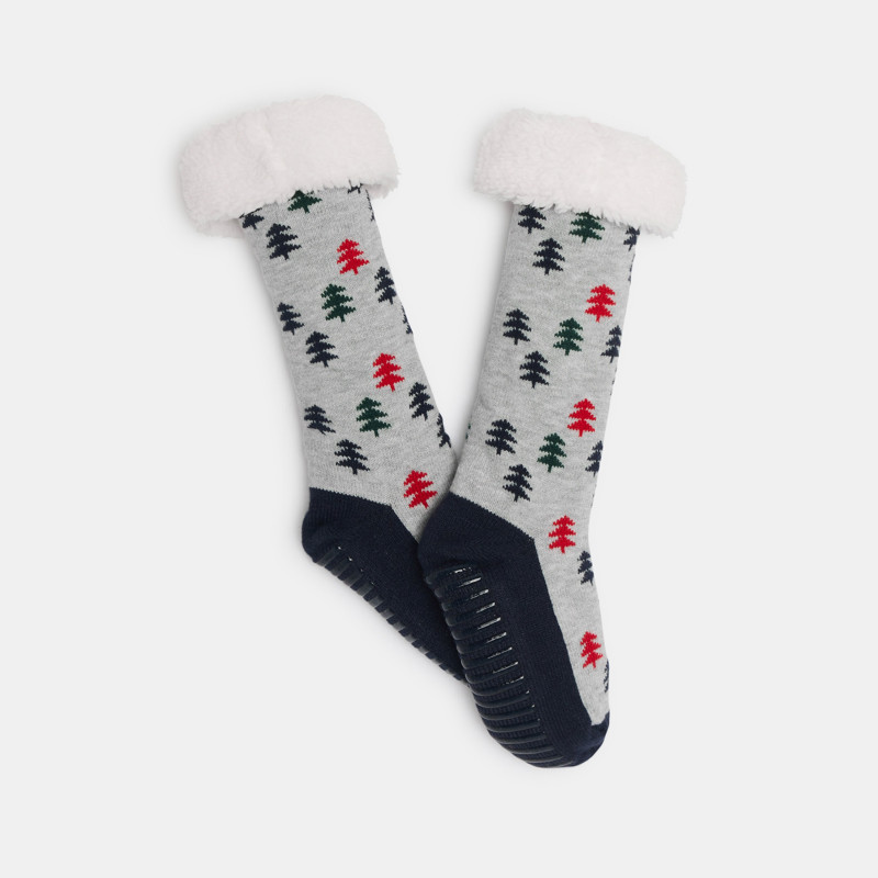 Rutschfeste graue Socken mit festlichem Motiv für Jungen