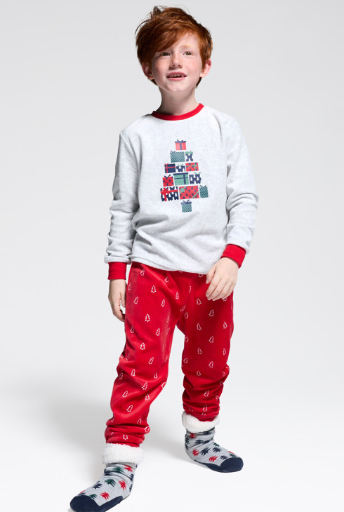 Pyjama en velours rouge Noël Garçon 1