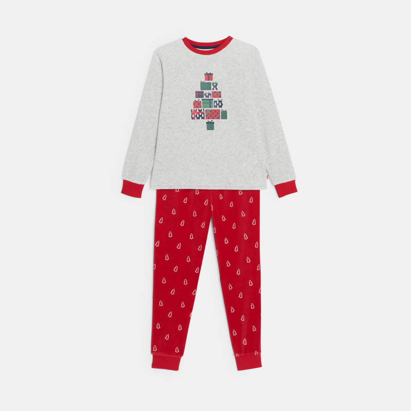 Samt-Pyjama rot Weihnachtsmotiv Jungen