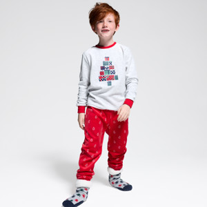 Samt-Pyjama rot Weihnachtsmotiv Jungen