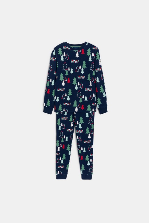 Pyjama 2 pièces en polaire sapins marine garçon 1