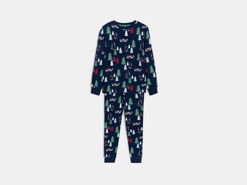 Pijama de 2 piezas de tejido polar abetos azul marino niño 1