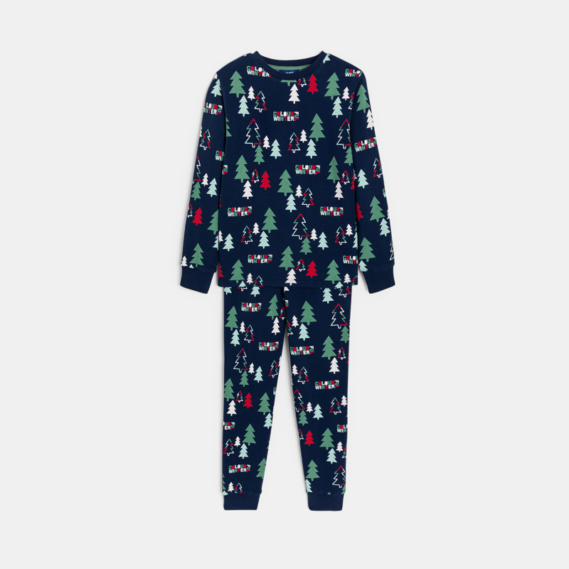 Pyjama 2-teilig Fleece Tannen marineblau Jungen