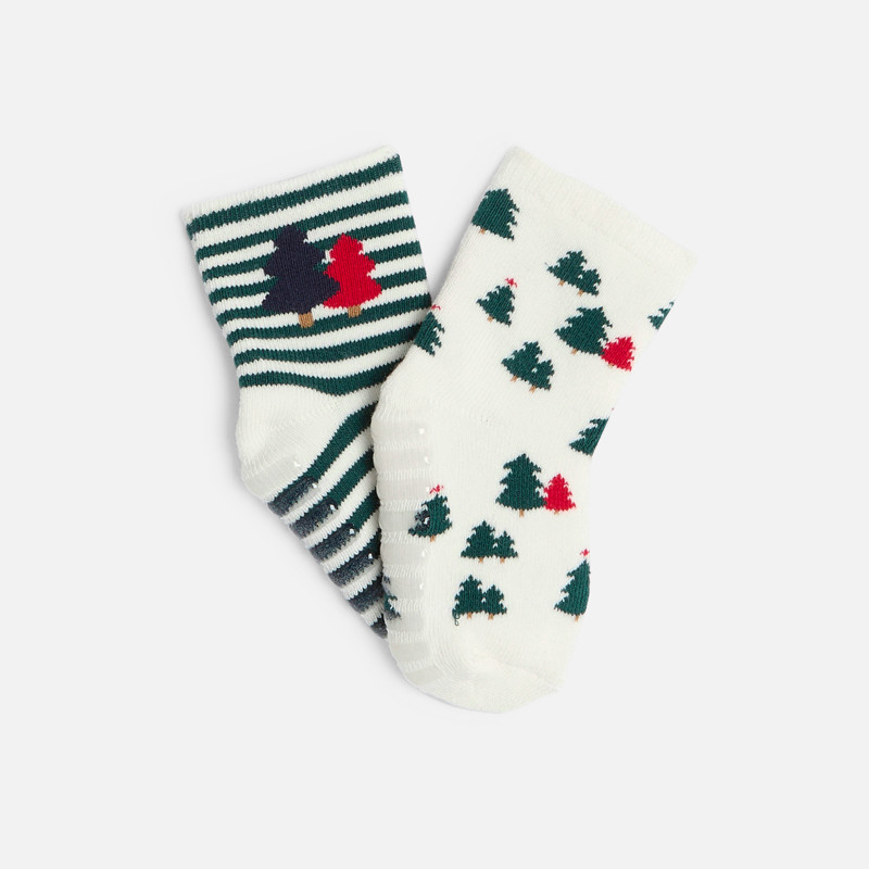 Anti-Rutsch-Socken in Tannengrün für kleine Jungen