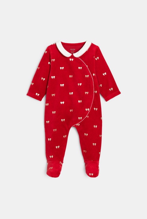 Pijama de terciopelo rojo bebé niña 1