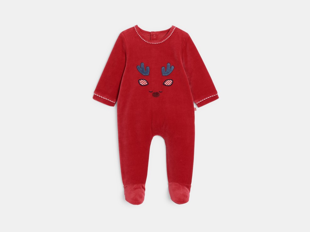 Samtpyjama rot Rentiermotiv Kleinkind Junge 1