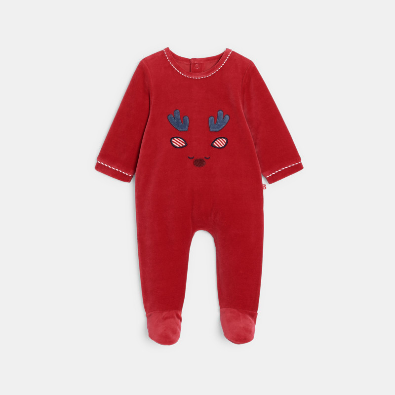 Samtpyjama rot Rentiermotiv Kleinkind Junge