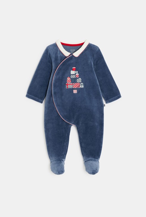 Pijama de terciopelo azul con motivo de abeto bebé niño 1