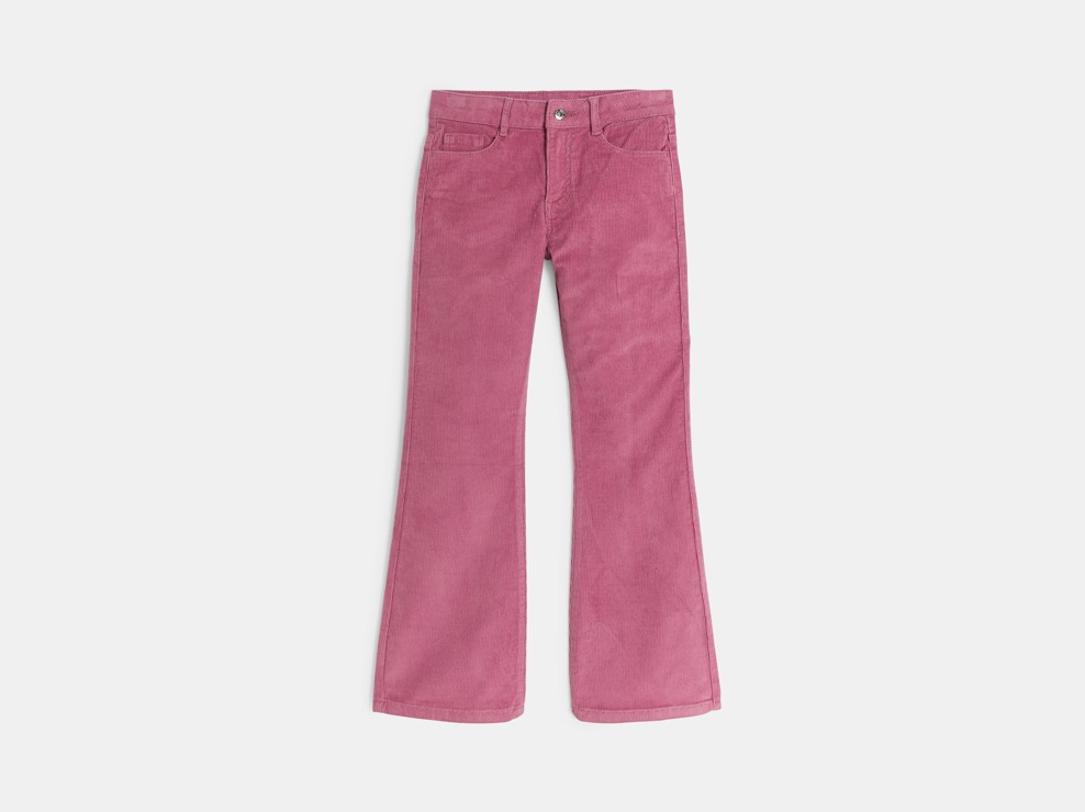 Pantaloni flare di velluto a coste rosa per bambina 1