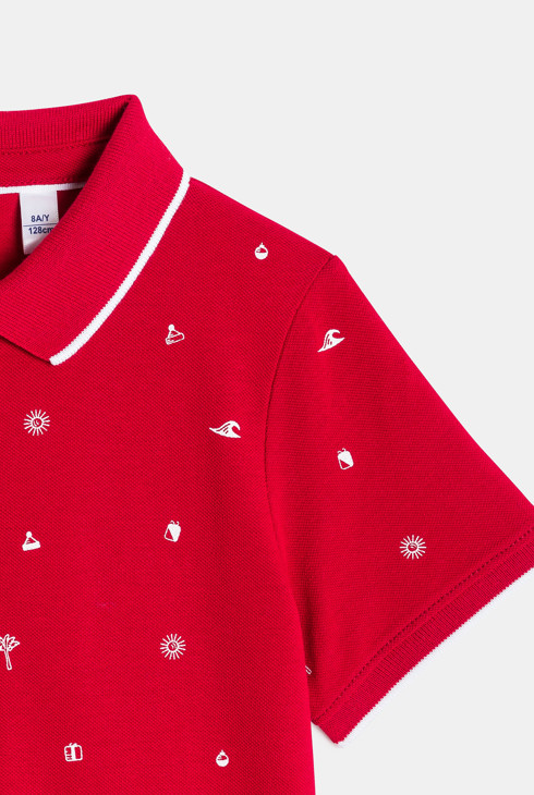 Rotes Poloshirt mit festlichem Motiv für Jungen 2