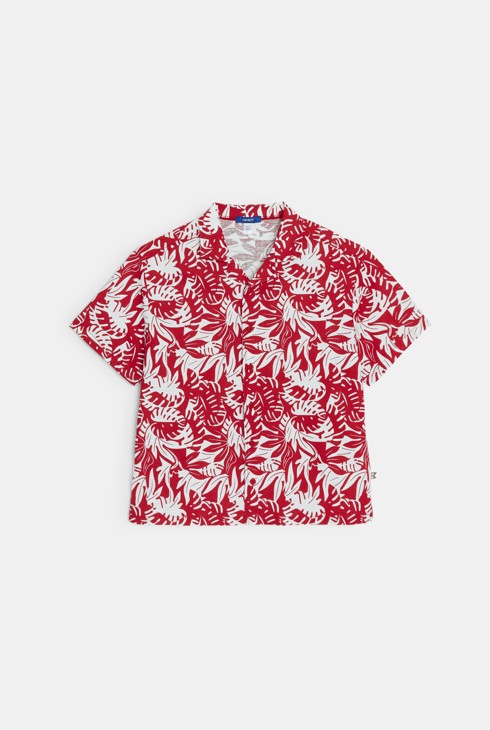 Camisa estampada tropical vermella nen 2