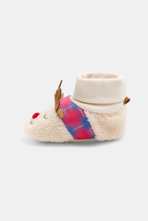 Chaussons souples renne blanc bébé mixte 1