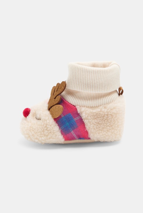 Chaussons souples renne blanc bébé mixte 1