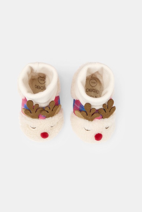 Chaussons souples renne blanc bébé mixte 2
