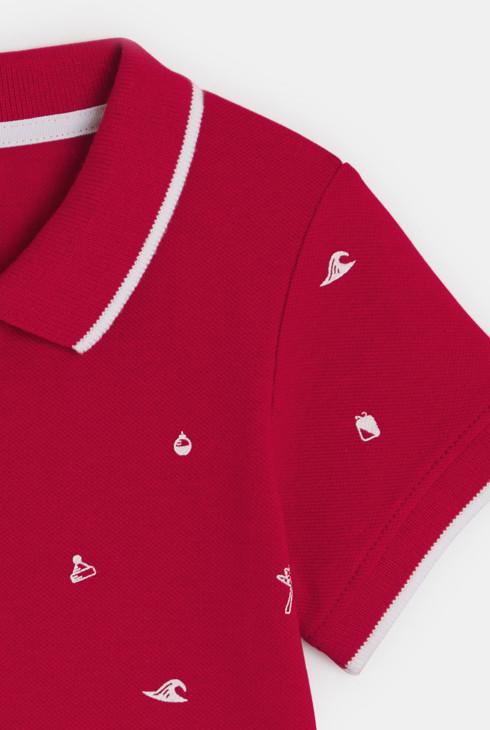 Rotes Poloshirt mit tropischem Muster für kleine Jungen