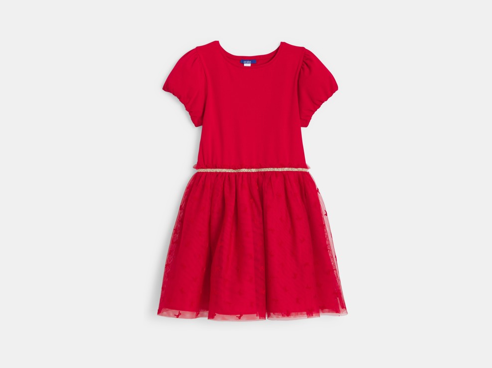 Vestido bimaterial rojo niña 1